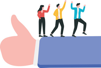 Team confidence for succeeding target, business growth, or completing project, motivation and encouragement concept. Boss appreciating team performance with a thumb up hand gesture.

