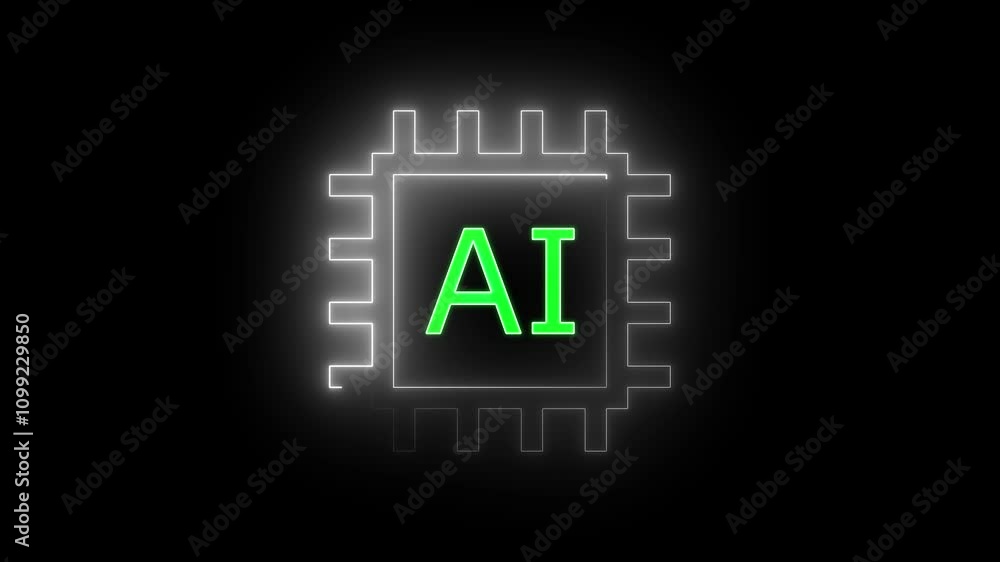 Poster ai computing neon animation.artificial intelligence technology of machine learning on circuit board,