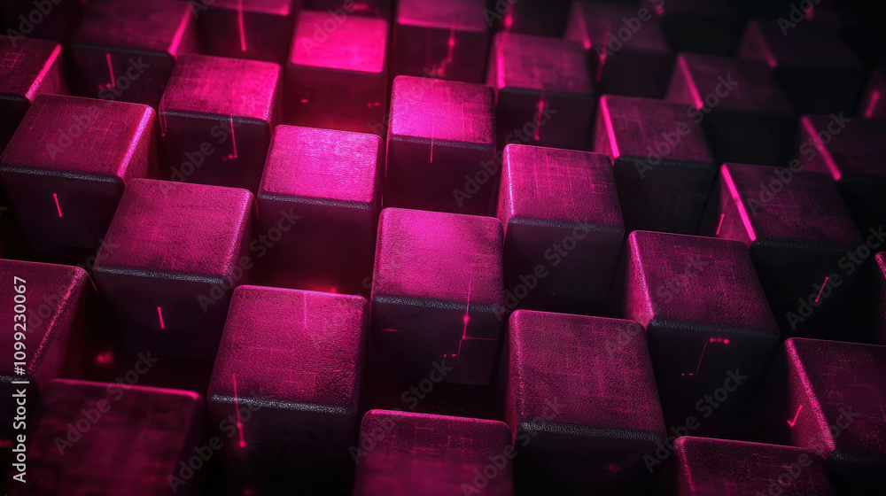 Aufkleber abstract 3d cube pattern with neon pink lights and dark background effects