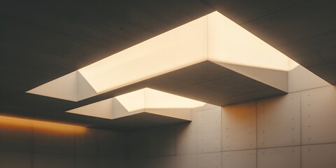 Obraz premium Abstract architectural design. Light beams through modern skylights illuminate a concrete ceiling.