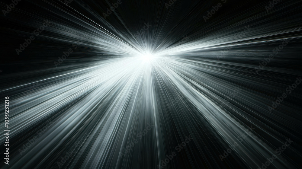 Poster dynamic light rays expanding in dark space with high contrast for background use