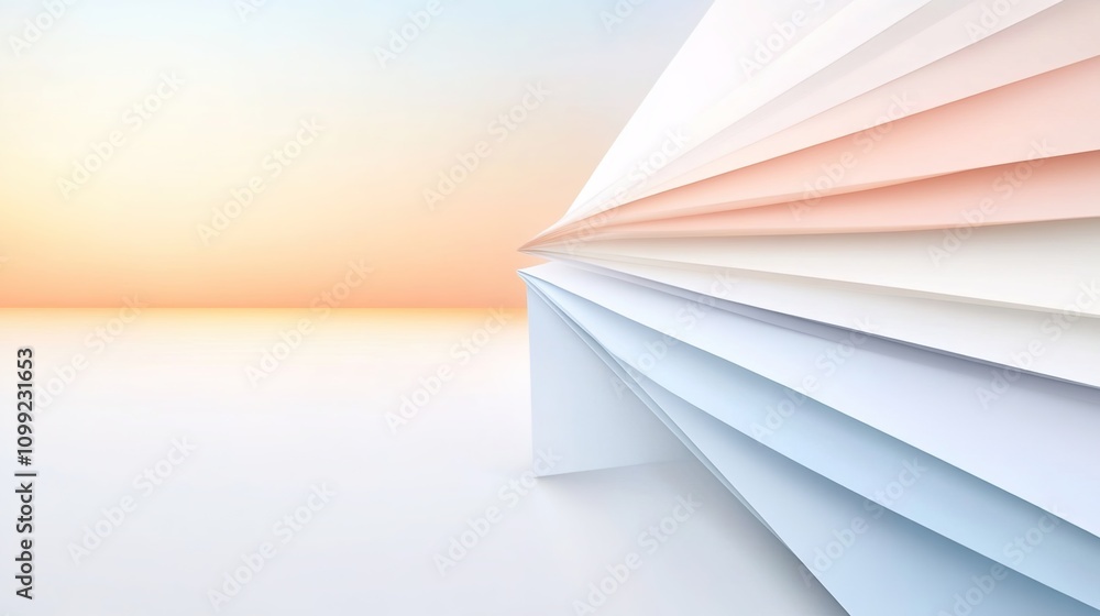 Poster soft color gradients with layered paper background in subtle hues of cream, peach, and light blue, c