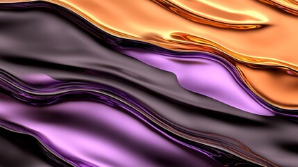 Obraz premium Abstract Wavy Texture with Smooth Flowing Lines in Vibrant Shades of Purple, Black, Gold and Copper for Contemporary Artistic Backgrounds and Designs
