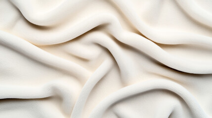 Obraz premium Soft cream-colored fabric with a textured and plush surface, featuring natural folds and waves creating a cozy and inviting appearance.