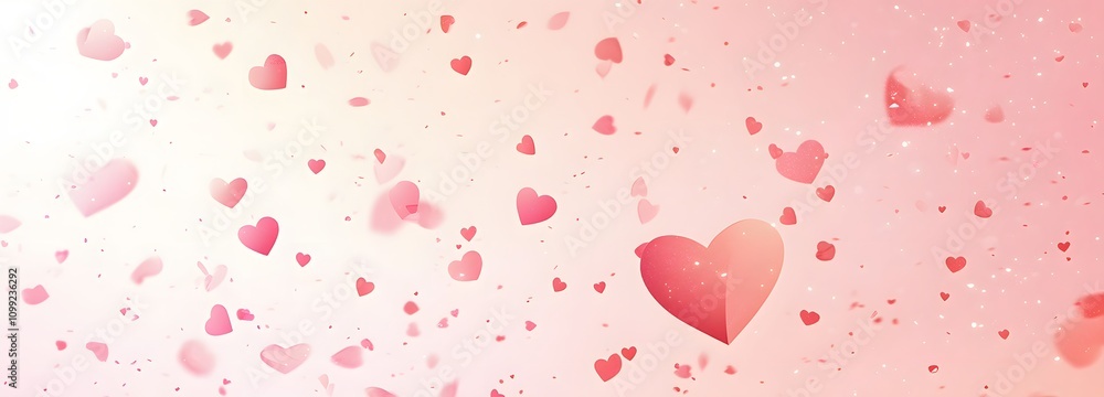 Poster a clean and minimalist design with a soft blush pink gradient and scattered heart confetti, leaving 