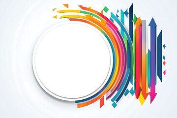  An infographic or mind map with a white background design and colorful arrows on the right side, a large circle in the foreground with blank space for text design, 