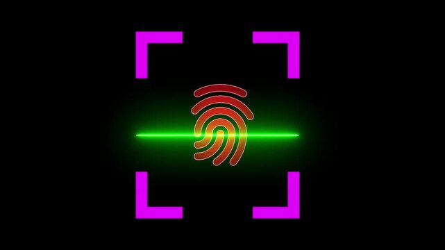 Fingerprint icon animation, Set fingerprint scanning icon sign video, Colorful neon fingerprint surrounded by glowing brackets icon animated