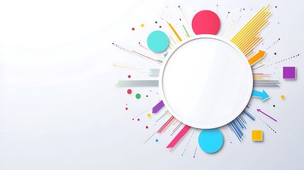 Obraz premium An infographic or mind map with a white background design and colorful arrows on the right side, a large circle in the foreground with blank space for text design, 