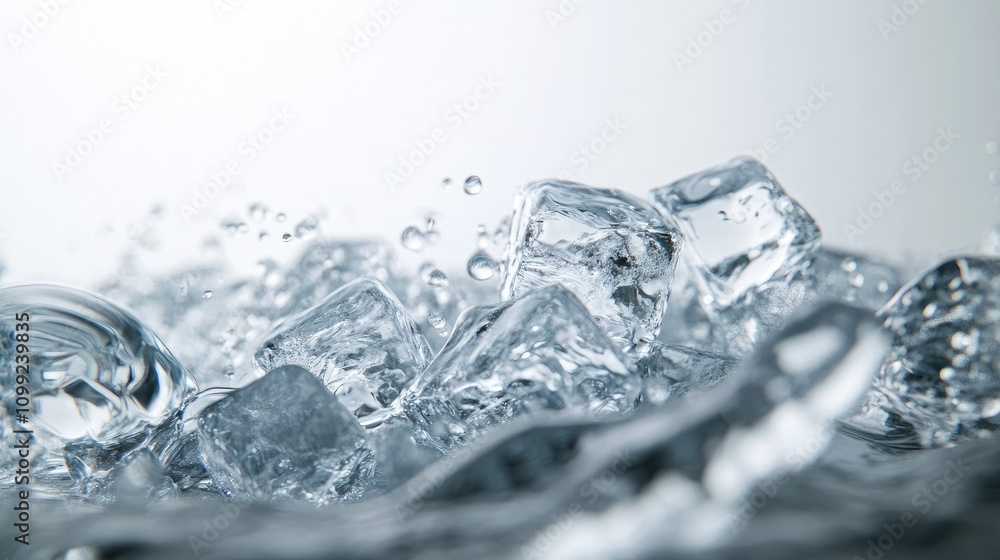 Poster isolated image of ice cubes floating amidst frozen water motion, emphasizing sharp details and clari