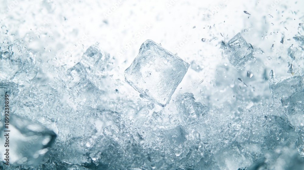 Poster isolated image of ice cubes floating amidst frozen water motion, emphasizing sharp details and clari