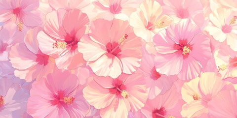 Obraz premium Soft pink hibiscus flowers in full bloom. A delicate and dreamy floral image.