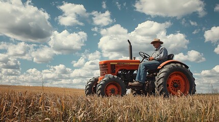 Obraz premium Tractor operations in agriculture countryside farm outdoor landscape rural environment farming practices for sustainable growth