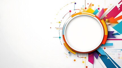 Fototapeta premium An infographic or mind map with a white background design and colorful arrows on the right side, a large circle in the foreground with blank space for text design, 