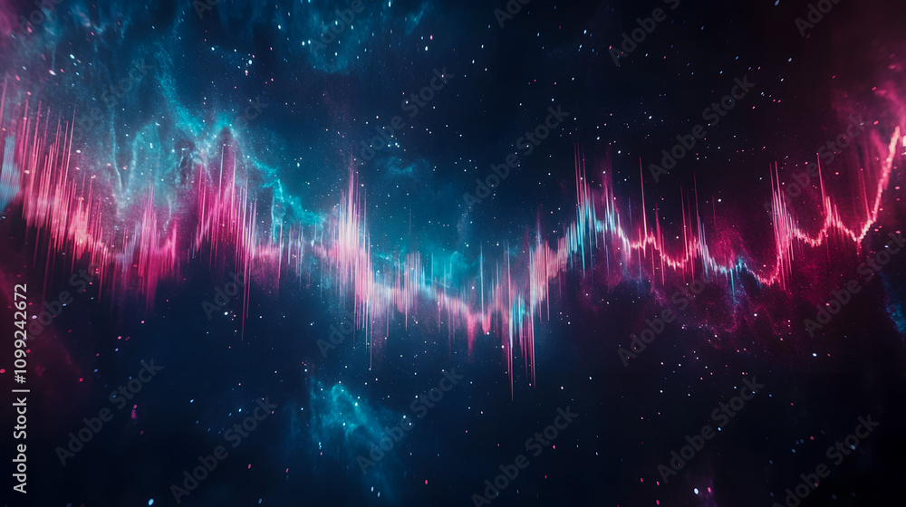 Poster vibrant abstract cosmic landscape with colorful waves and starlit background in deep space environme