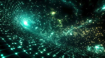 Obraz premium Vibrant Digital Cosmic Space with Twinkling Stars and Light Effects in a Hyperspace Tunnel Visual Representation of Outer Galaxies