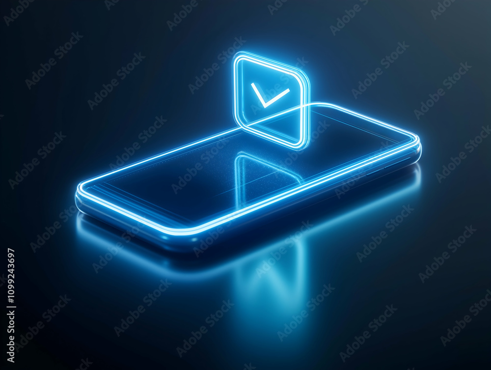 Aufkleber a glowing smartphone displays a checkmark notification, symbolizing message delivery or task complet