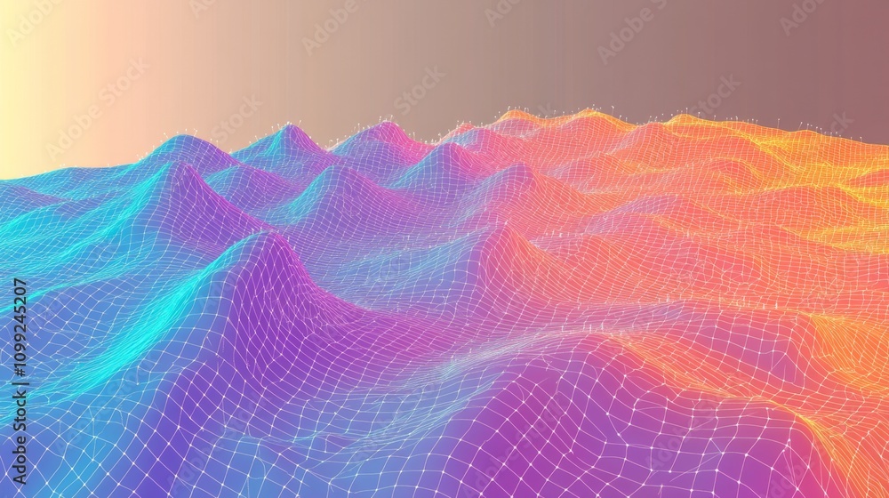 Aufkleber Vibrant Abstract Wave Patterns in Digital Landscape with 3D Depth