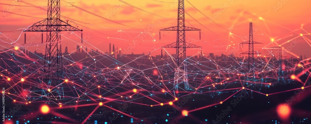 Aufkleber visualization of a smart electricity grid on a digital interface.
