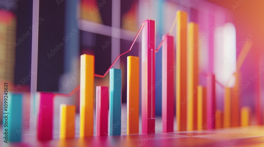 Poster colorful 3d bar graphs and line charts representing business growth