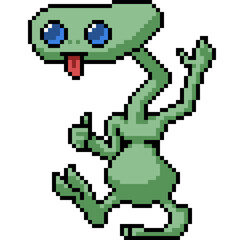 pixel art of green alien greeting