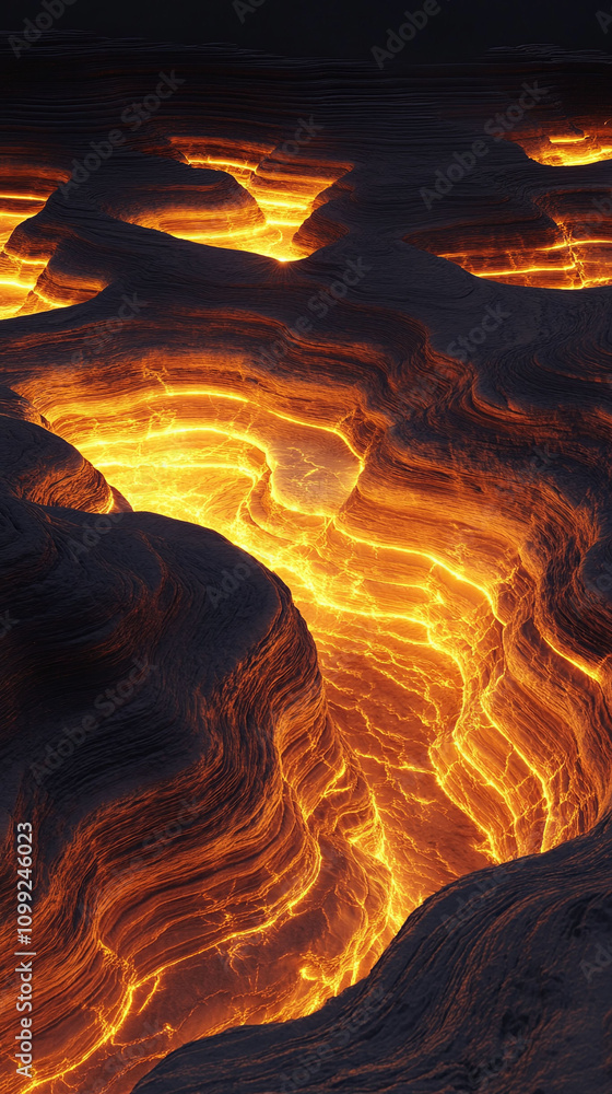 Aufkleber a glowing digital canyon with endless walls covered in animated patterns.