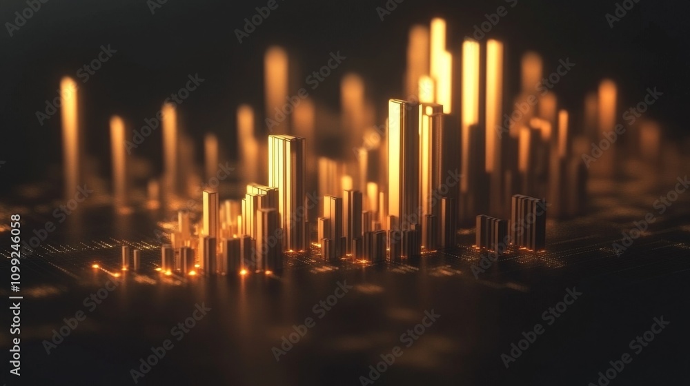 Poster abstract digital data visualization in golden tones and light effects