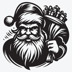 Obraz premium Christmas Santa Claus with Gift Silhouette Clip Art Vector illustration Isolated on White Background 