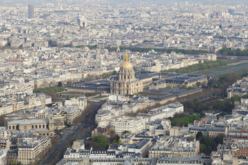 Fototapeta premium Stunning Aerial View of Les Invalides Dome and Surrounding Cityscape in Paris, France, Showcasing Iconic French Architecture and Historic Landmarks