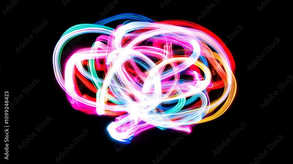 Aufkleber colorful light trails in abstract pattern on black background