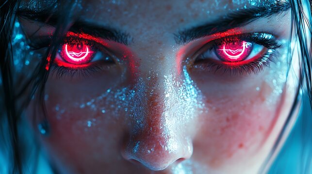 A cyberpunk-inspired portrait of a person with digital enhancements and neon tattoos 