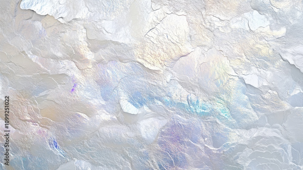Poster abstract iridescent texture resembling layered shells or minerals.