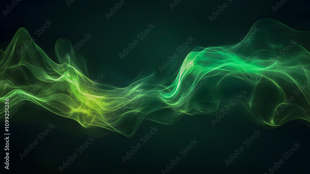 Aufkleber abstract green and yellow waves flowing through dark background, representing fluid movement and ene