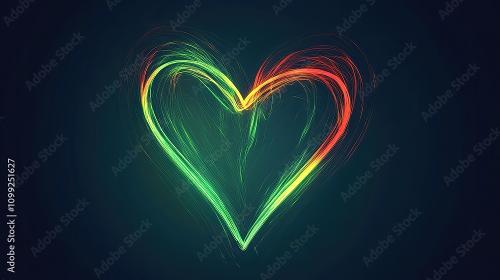 Poster Vibrant Heart Shape Design with Colorful Light Trails in Abstract Style