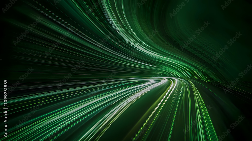 Aufkleber abstract long exposure light trails in vibrant green colors creating a dynamic motion effect on a da