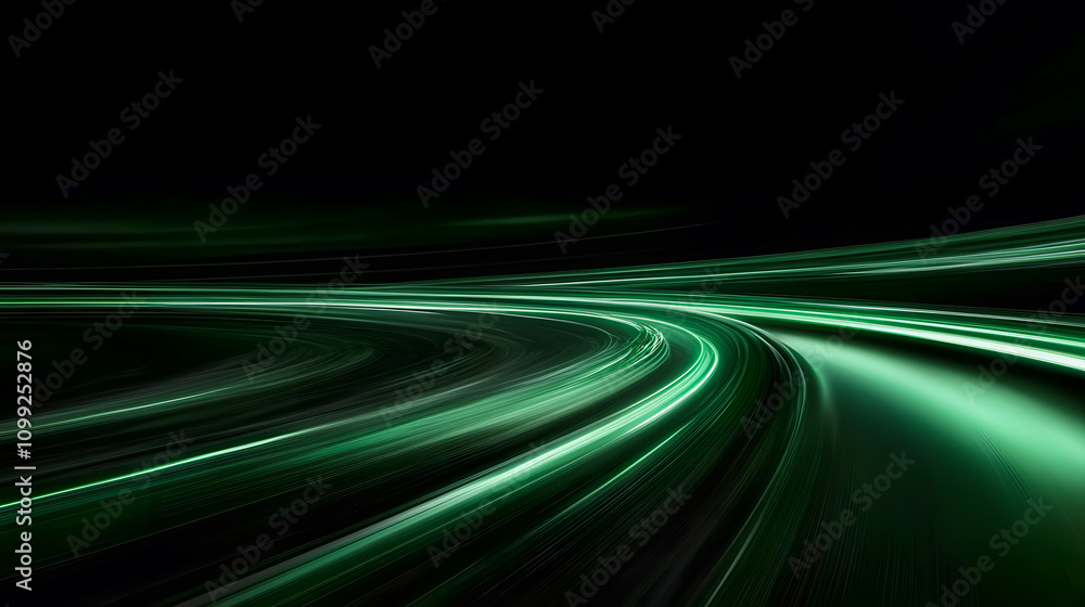 Poster abstract neon light trails flowing in a dark environment creating a sense of motion and energy suita