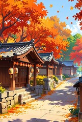 Anime style Japanese village , Japanese village ,anime style painting ai gen