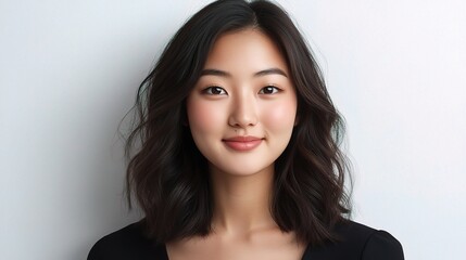 Fototapeta premium Young Asian Woman with Fresh Skin and Friendly Smile