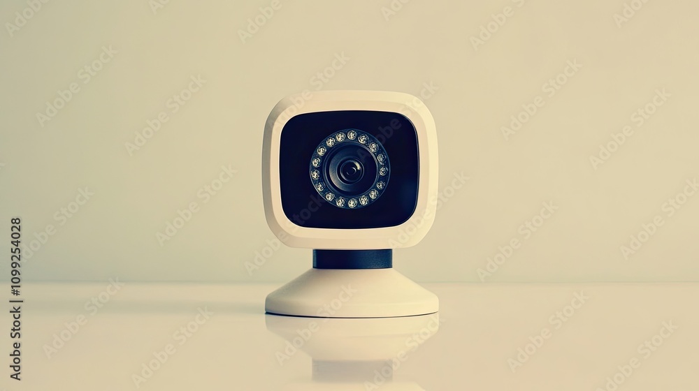 Poster minimalist security camera on a light background with soft focus