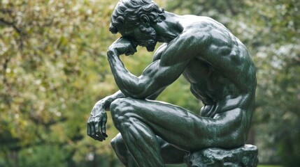 Thinker man 3D illustration. The Thinker Statue