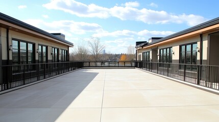 Obraz premium Spacious Rooftop Area with Scenic Views Under Blue Sky