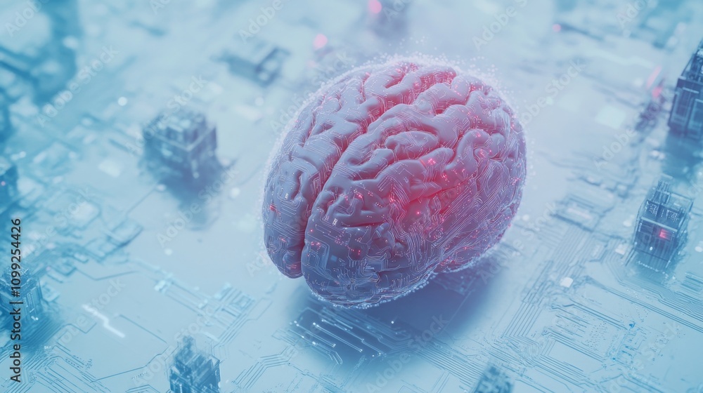 Aufkleber futuristic brain on circuit board with technology and data connections