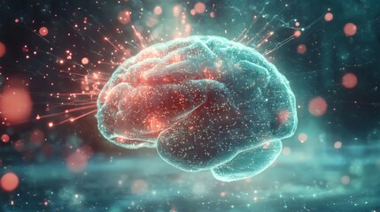 Futuristic Brain with Neural Connections and Light Effects in Space