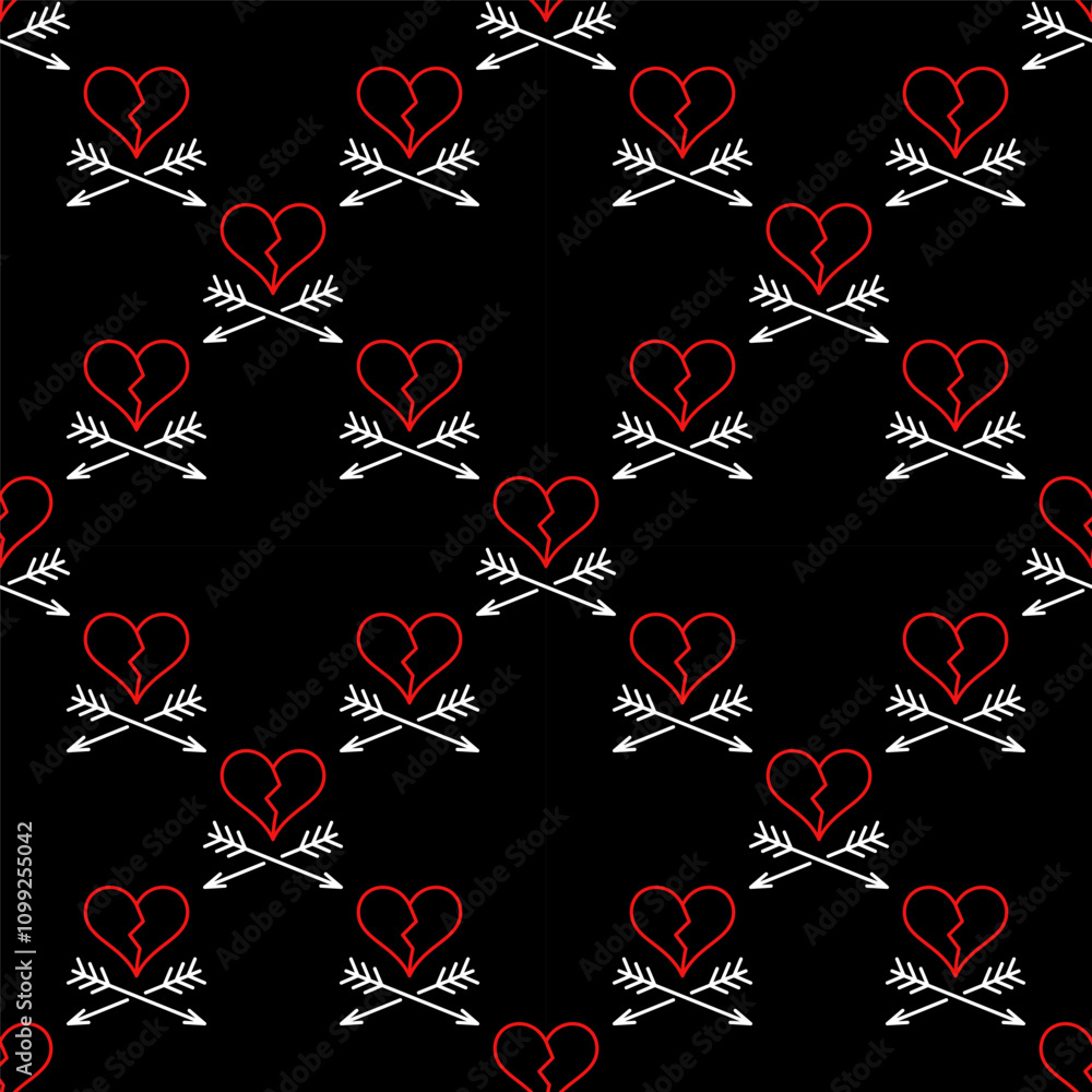 Poster arrows and broken heart vector heart broken line seamless pattern