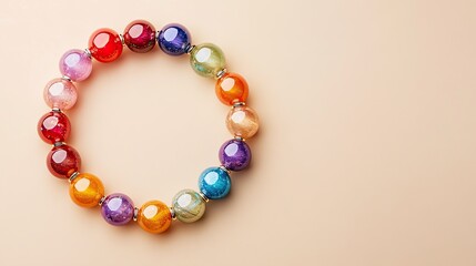 Colorful Beaded Bracelet with Glossy Finish on Neutral Background