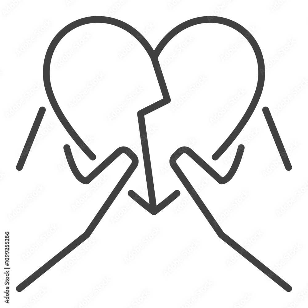 Poster hands with broken heart vector separation minimalistic icon in outline style
