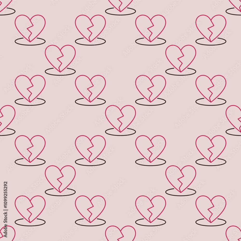 Poster heartbreak icon vector sad ending seamless pattern in line style