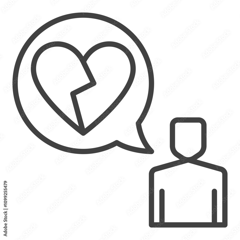 Aufkleber man and broken heart in speech bubble vector sadness icon or sign in outline style