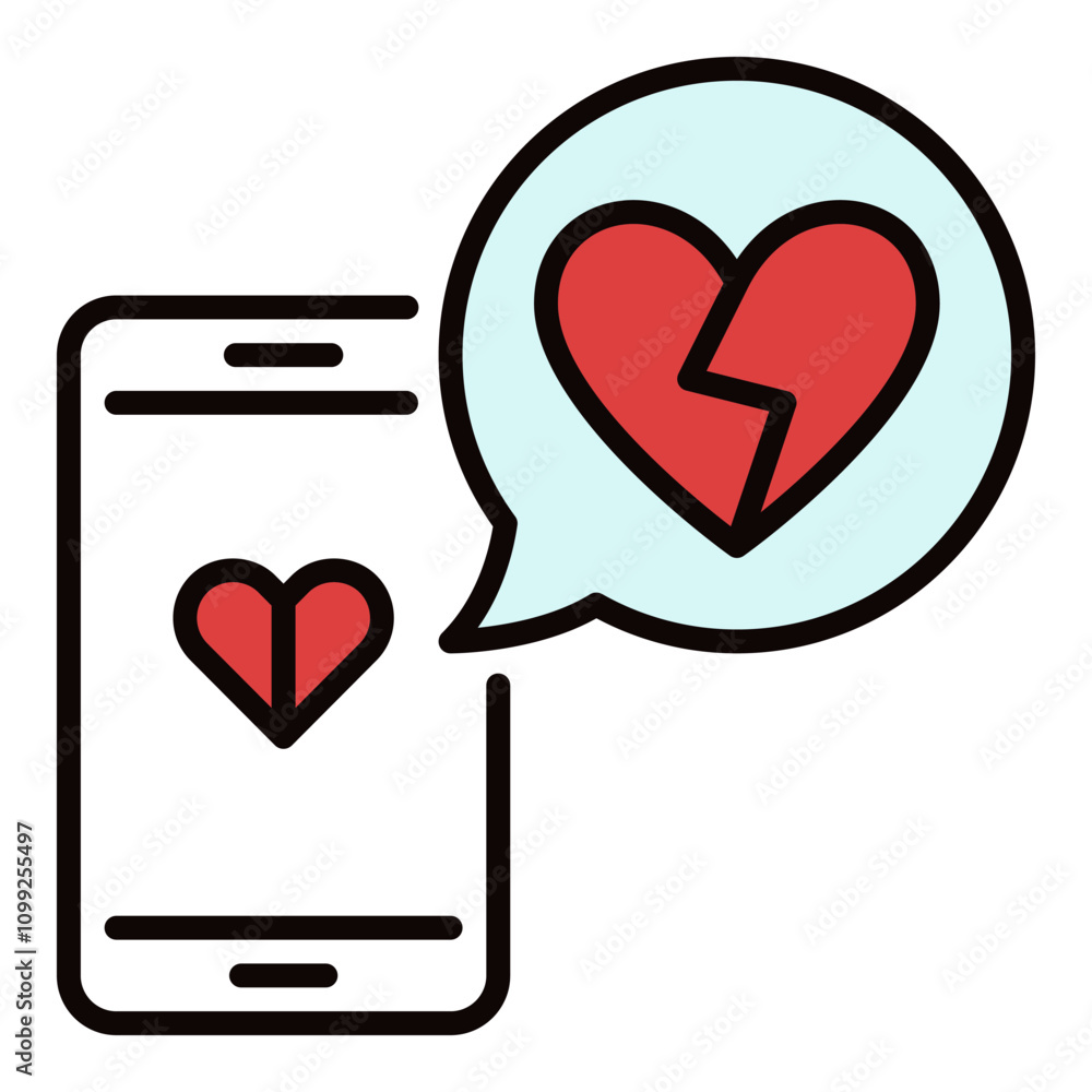 Poster phone and broken heart in speech bubble vector colored icon