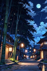Anime style Japanese village , Japanese village ,anime style painting ai gen