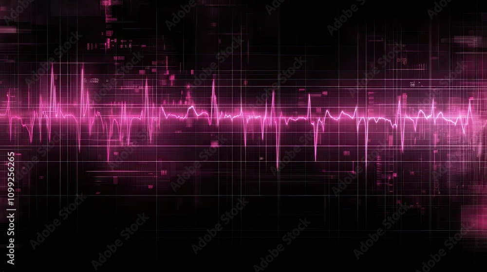 Poster abstract pink sound wave pattern with digital background elements